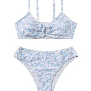 COZYEASE Girls' 2 Piece Ditsy Floral Print Knot Front Ruched Triangle Bikini
